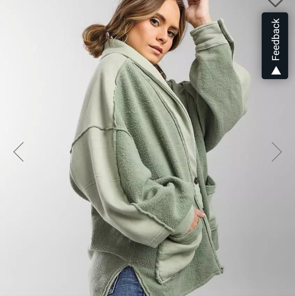 FREE PEOPLE Womens Sz small oversized shacket with pockets. Bleached Military. - Picture 3 of 7